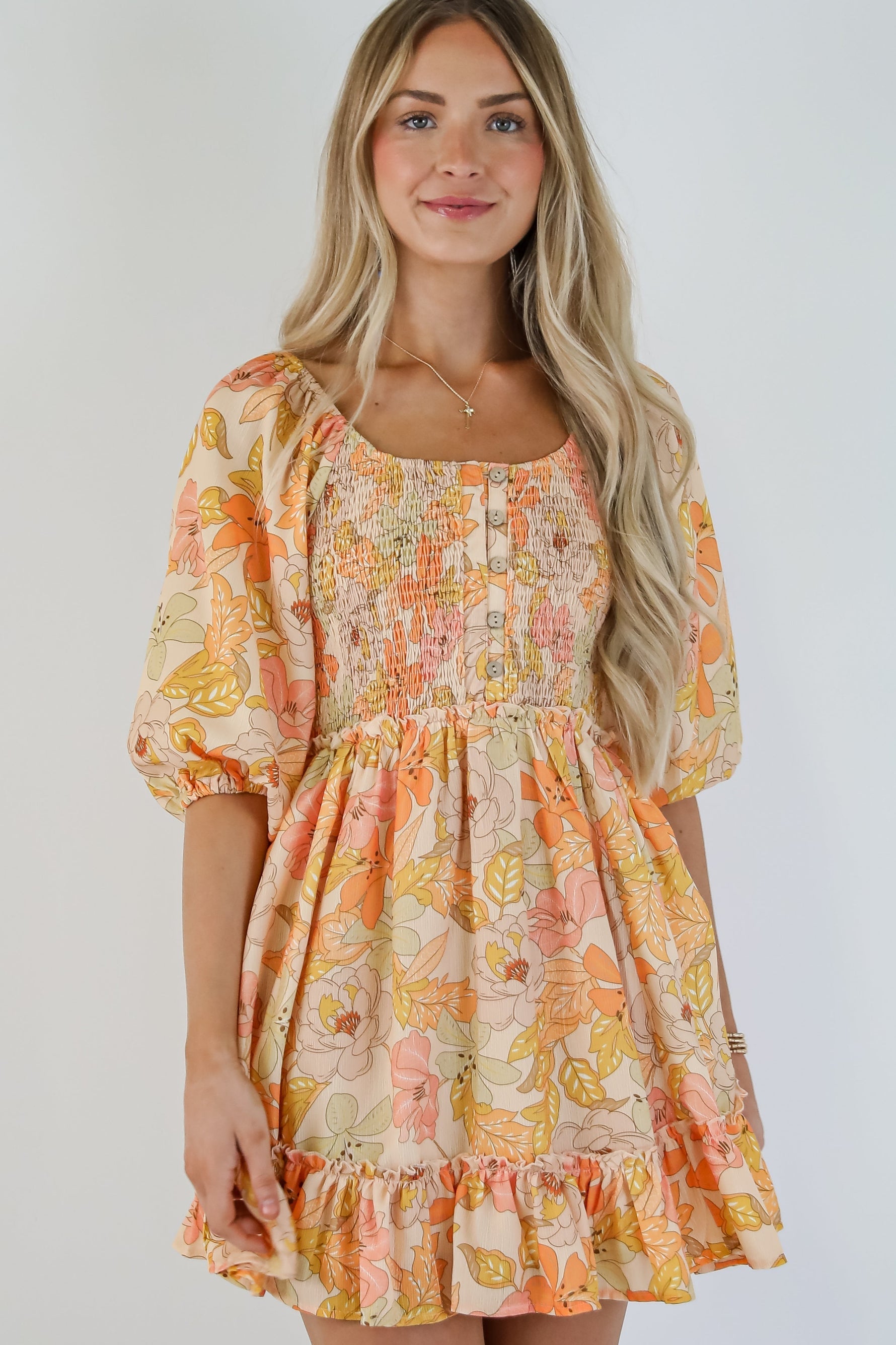 FINAL SALE - Live Life In Full Bloom Orange Floral Mini Dress