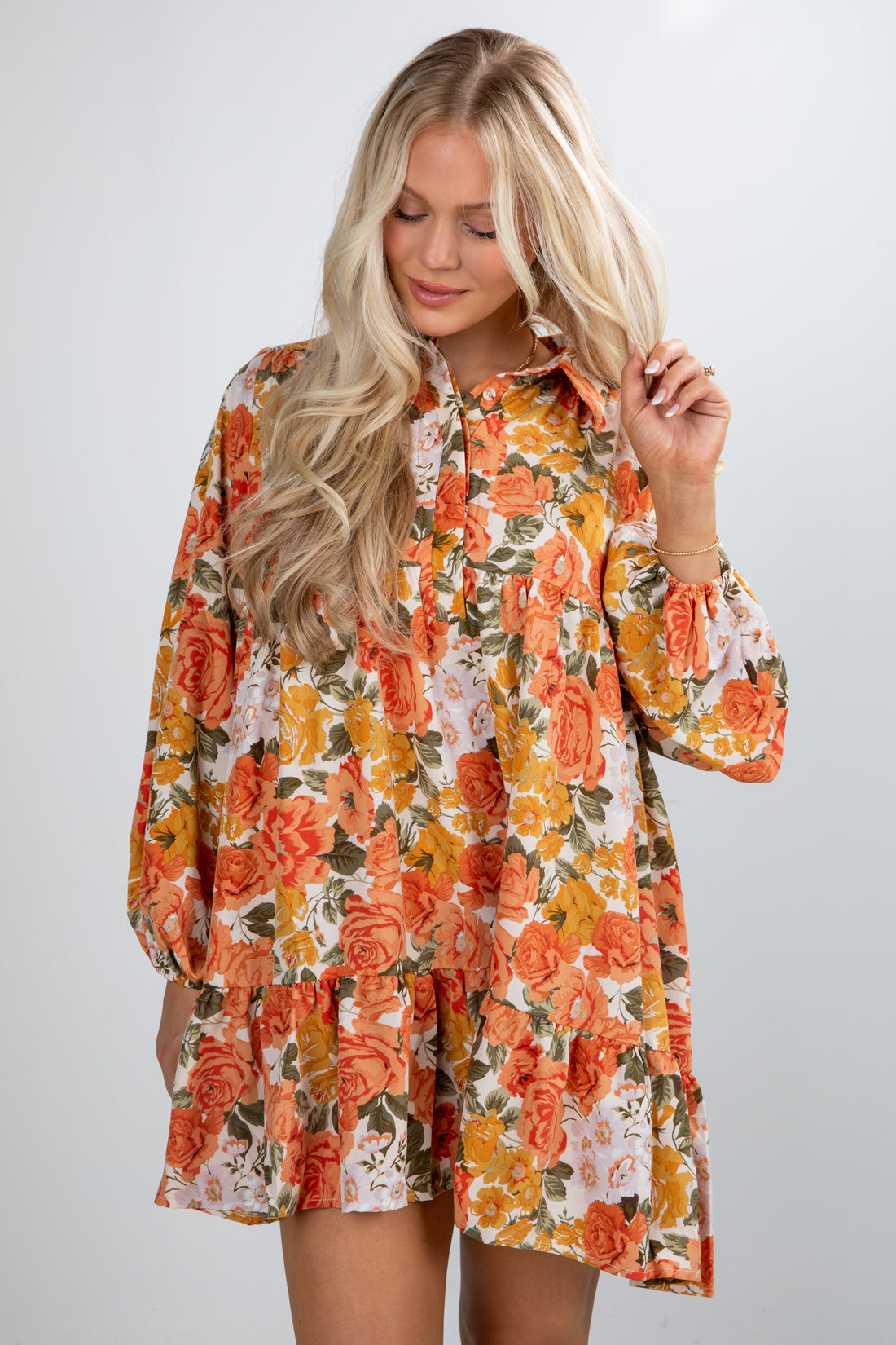 Out Of The Garden Orange Floral Mini Dress